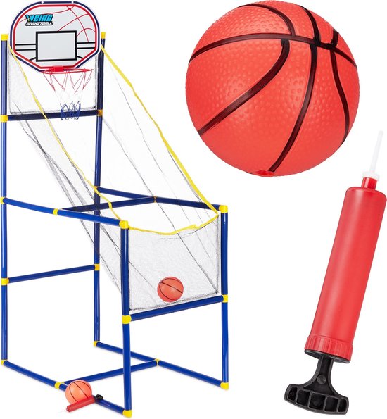 relaxdays arcade basketbal voor binnen - basketbalbord - opvangnet -  kinderen - pompje | bol.com
