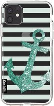 Casetastic Apple iPhone 11 Hoesje - Softcover Hoesje met Design - Glitter Anchor Mint Print