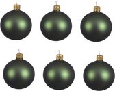 6x Donkergroene glazen kerstballen 8 cm - Mat/matte - Kerstboomversiering donkergroen