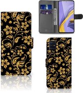 Bookcase Cover Geschikt voor Samsung Galaxy A51 Flip Hoesje Gouden Bloemen