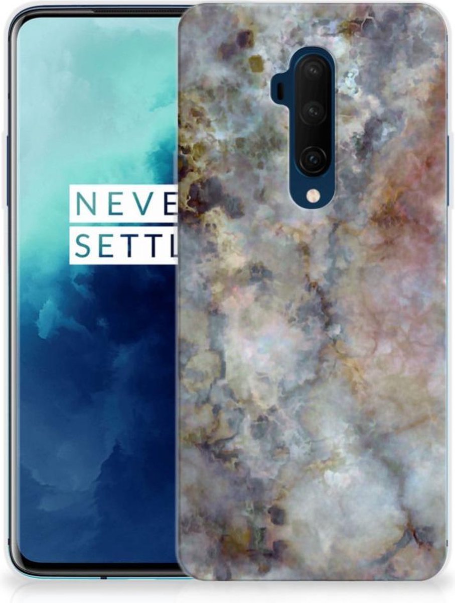 OnePlus 7T Pro TPU Siliconen Hoesje Marmer Grijs