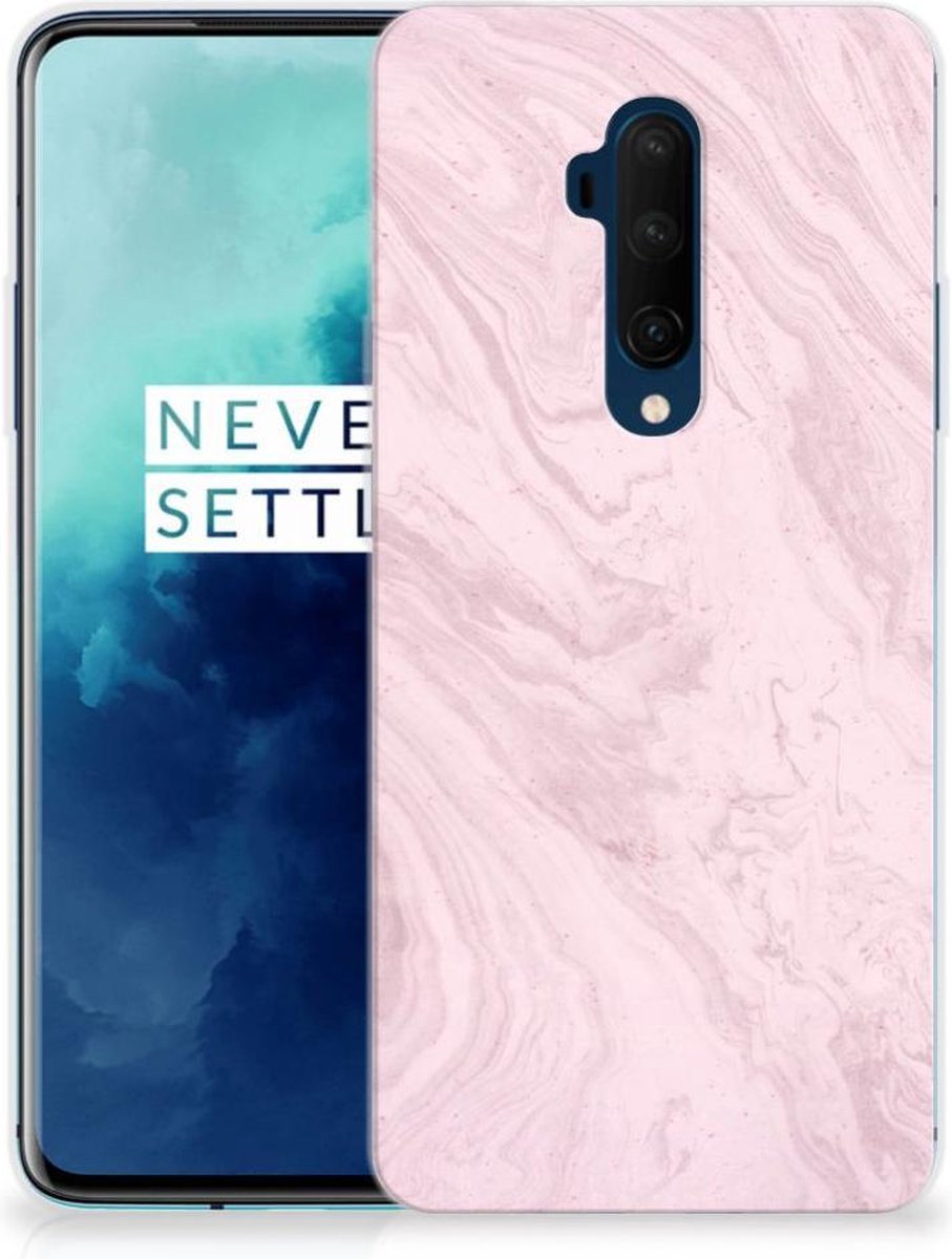 OnePlus 7T Pro TPU Siliconen Hoesje Marble Pink - Origineel Cadeau Vriendin