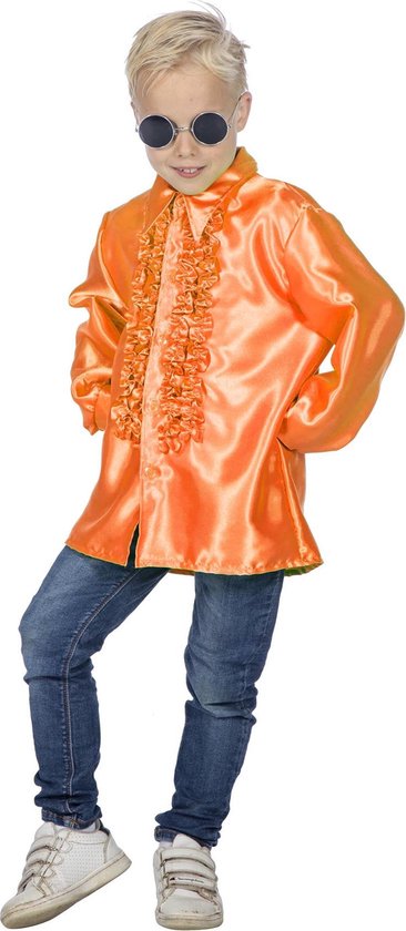 Ruches blouse satijn oranje kind - Maatkeuze: