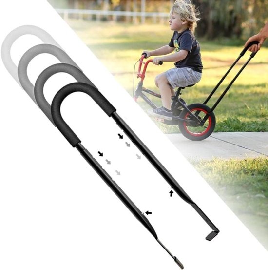 Foto: Polkahome universele kinderfiets duwstang en fietsleerhulp zwart leer je kind fietsen zonder zijwieltjes robuust en veilig ontwerp
