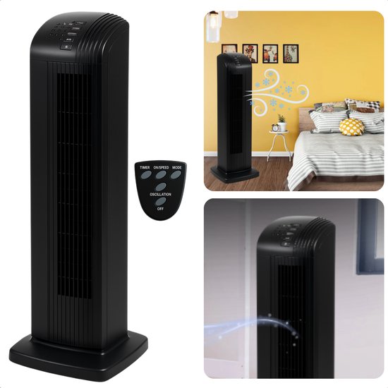 Cheqo® Kolomventilator 85cm – Stille Torenventilator met 3 snelheden, 180° draaibaar, timer en afstandsbediening