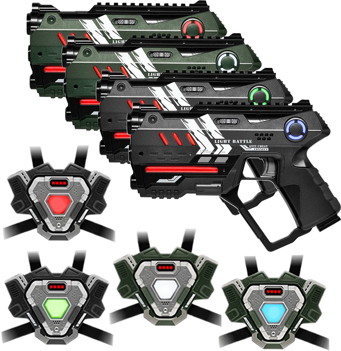 Light Battle Connect lasergame set - 4 Laserguns + 4 lasergame vesten - Laser game set met beveiliging tegen valsspelen! - 4 spelers