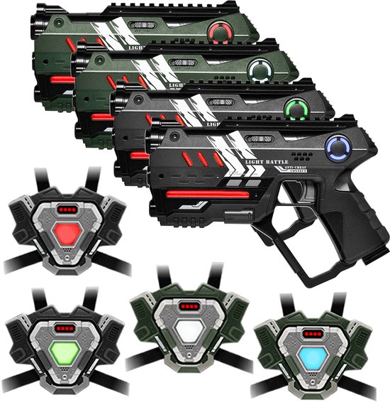 Light Battle Connect lasergame set - 4 Laserguns + 4 lasergame vesten - Laser game set met beveiliging tegen valsspelen! - 4 spelers