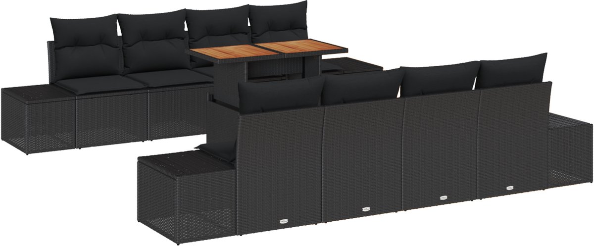 vidaXL - Tuinbank - Set - met - opslag - 9 - pcs - Zwart - Poly - rattan