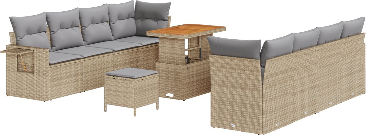 vidaXL - Tuinbank - Set - met - kussen - 11 - pcs - Beige - en - Lichtgrijs - poly - rattan
