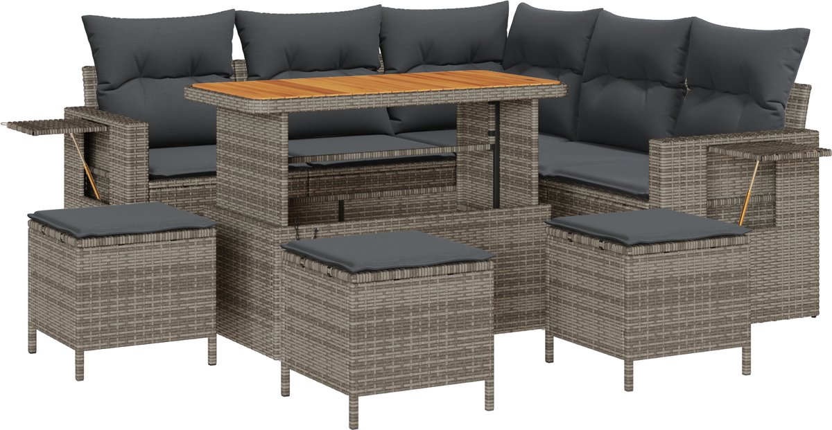 vidaXL - Tuinbank - Set - met - kussen - 10 - pcs - Grijs - poly - rattan