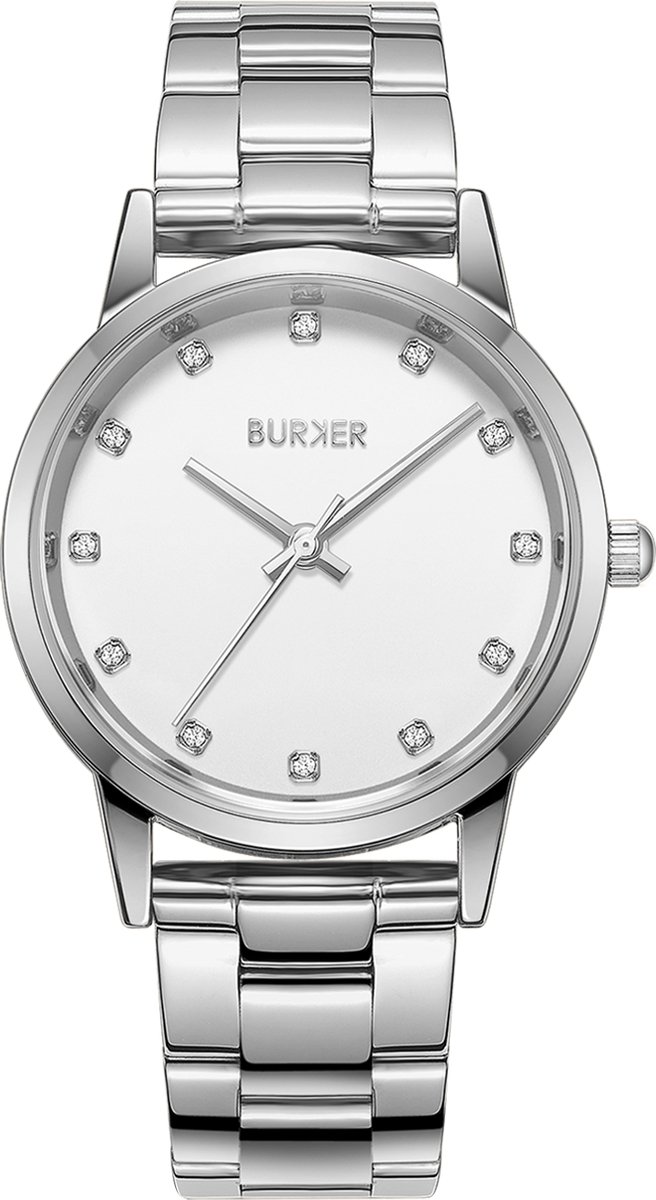 BURKER Amy Horloge Dames - Rond - Zilver Wit - Schakelband - Zirkonia - 32mm