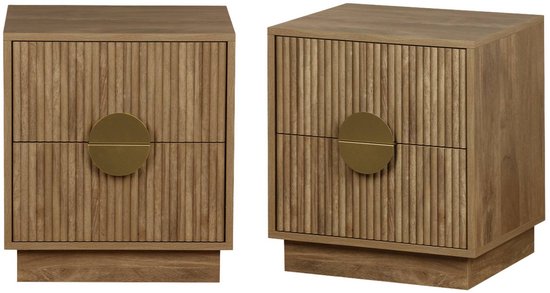 sweeek - Nachtkastje met mangohoutmotief en 2 laden, vergulde metalen handgrepen, b42 x d38 x h50cm (set van 2)