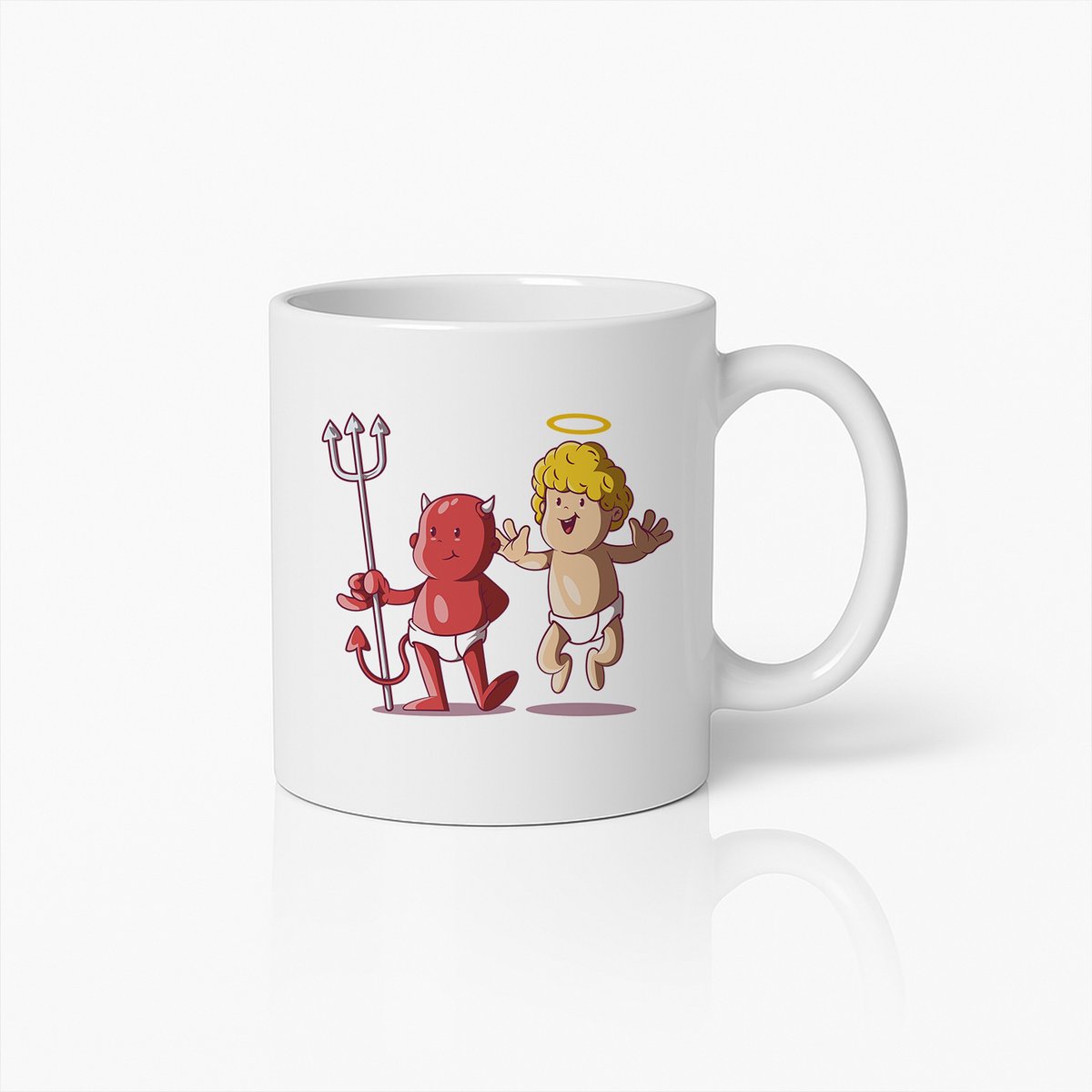 Speelse Engel en Duivel Cartoon Mok – Schattig Contrast Ontwerp Koffiebeker 330ml