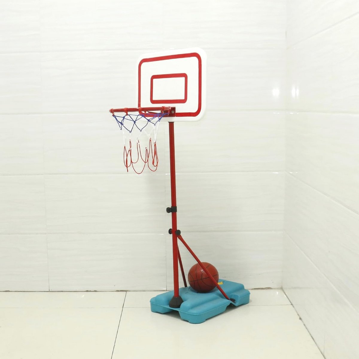 Panier De Basket Pour Trampoline - Universel, Avec 3 Balles Et Pompe, Fixation Par Corde, Bleu