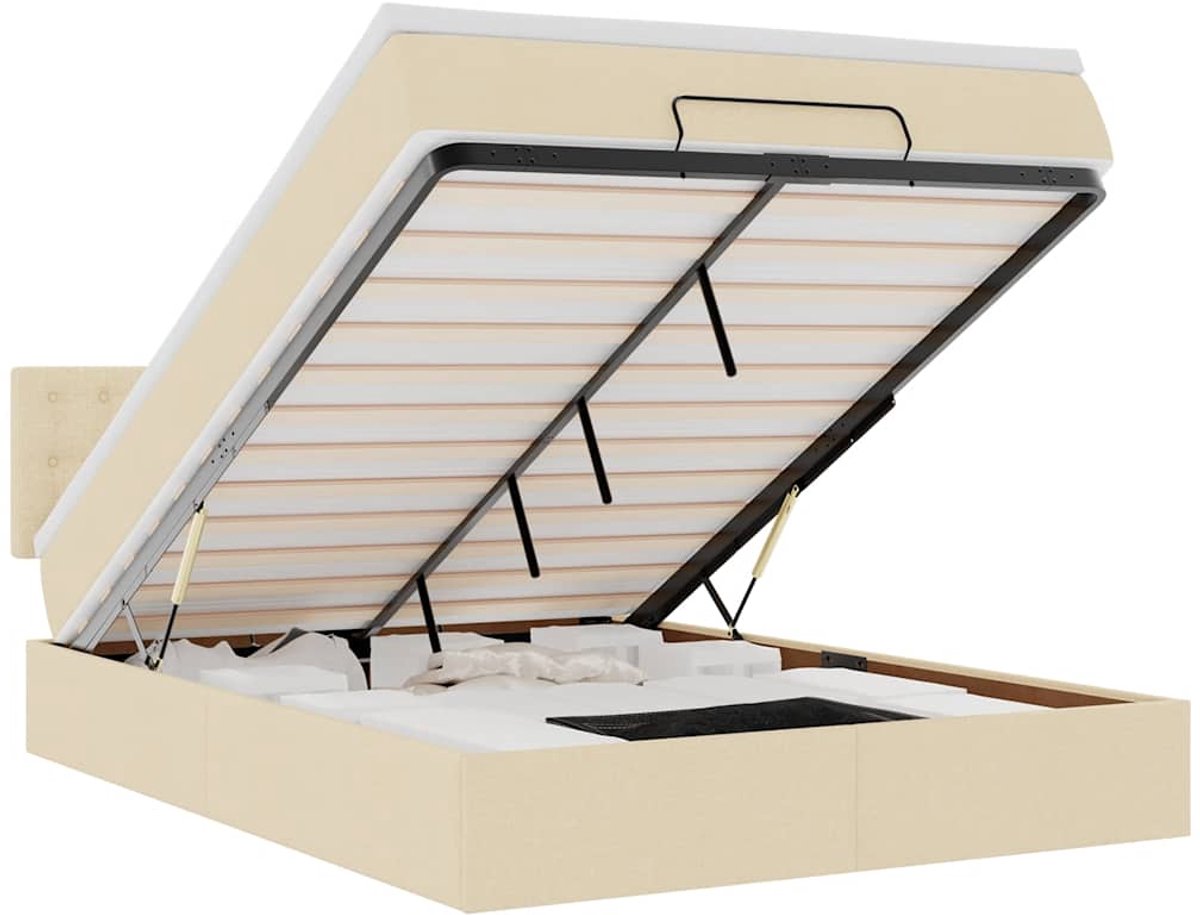 vidaXL - Bed - met - matras - 140x190 - cm - stof - crèmekleurig