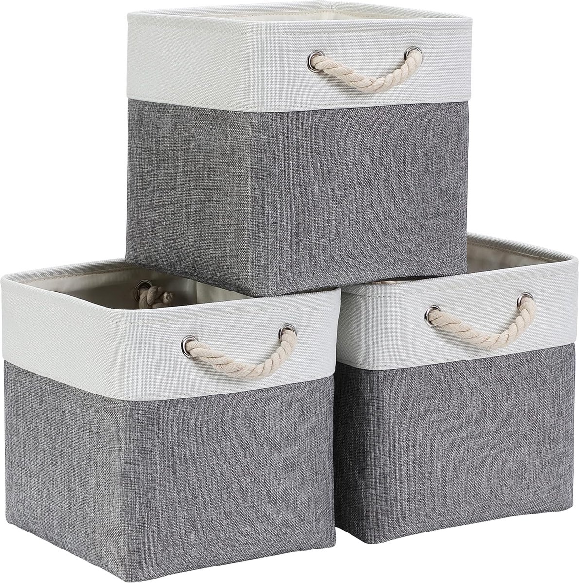 Stoffen opbergdoos, opbergmand, grijswit, manden, stoffen kubussen (28 x 28 x 28 cm) voor kast, plank en kleding (opvouwbaar, 3 stuks)