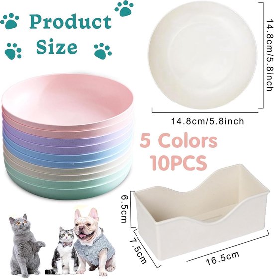 Unyqoos® Ensemble de gamelles colorées et fonctionnelles pour chats et Chats à pattes courtes - 10 pièces