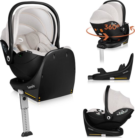 Lionelo Moxie i-Size Set – Autostoeltje met draaibare ISOFIX-basis – Autostoel RWF vanaf geboorte – Bamboe stof – 360° rotatie – Magnetische gordelhaakjes – Dri-Seat – Hoofdsteun met memory foam – 4,3 kg – Ademend & wasbaar