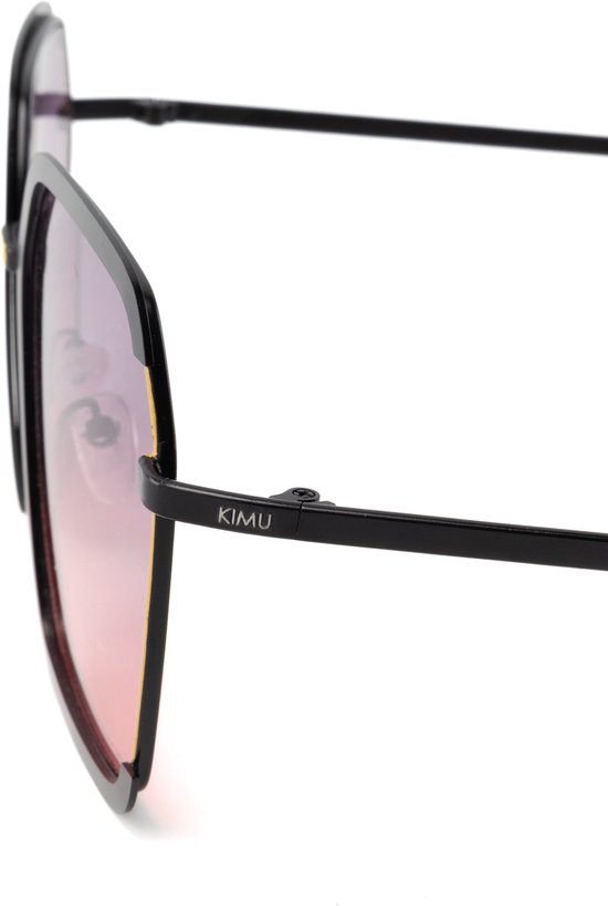 KIMU Groot Vierkant UKI Zonnebril - Zwart Montuur - Paarse Roze Gradient Glazen - Volwassenen Kunststof Vintage Retro Amerikaans Influencer Festival van Merkloos — afbeelding 4