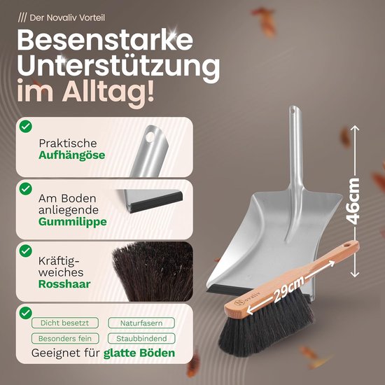Novaliv Grote Bezem Zaalbezem 80 cm met Steel Borstelharenmix inclusief Veegset verzinkt met rubberen lip bestaande uit stoffer en blik handborstel Bezem fijn Werkplaatsbezem Industriebezem met Steel van Novaliv — afbeelding 3