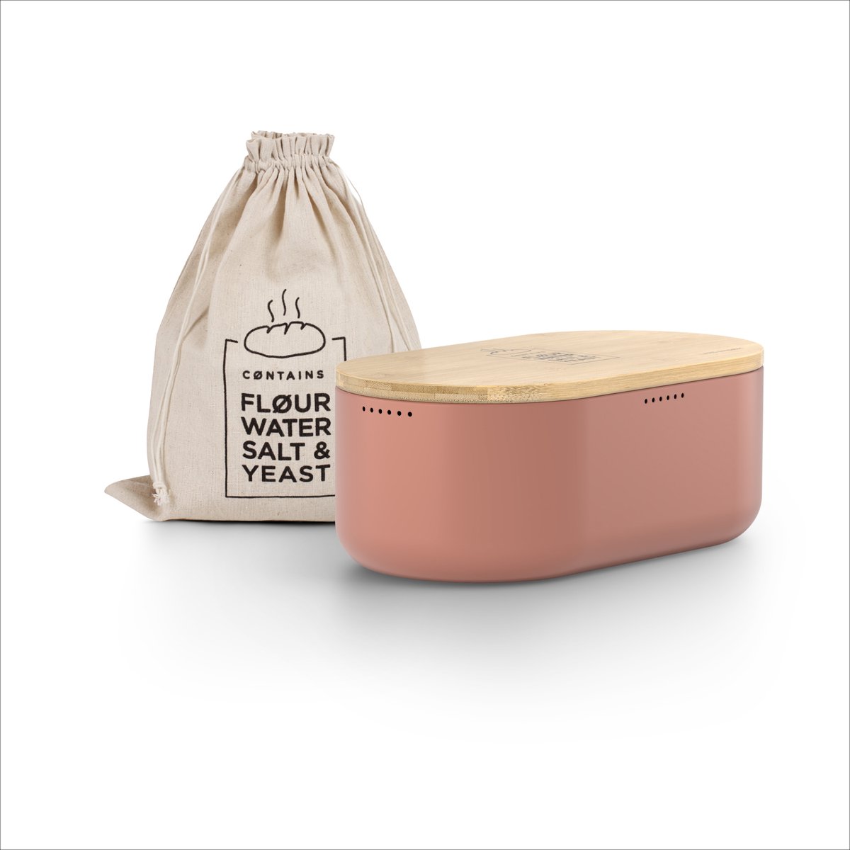 LARS NYSØM Ægte Broodtrommel - Bamboe deksel bruikbaar als snijplank - 36x18,5x13,5cm (Brick Red)