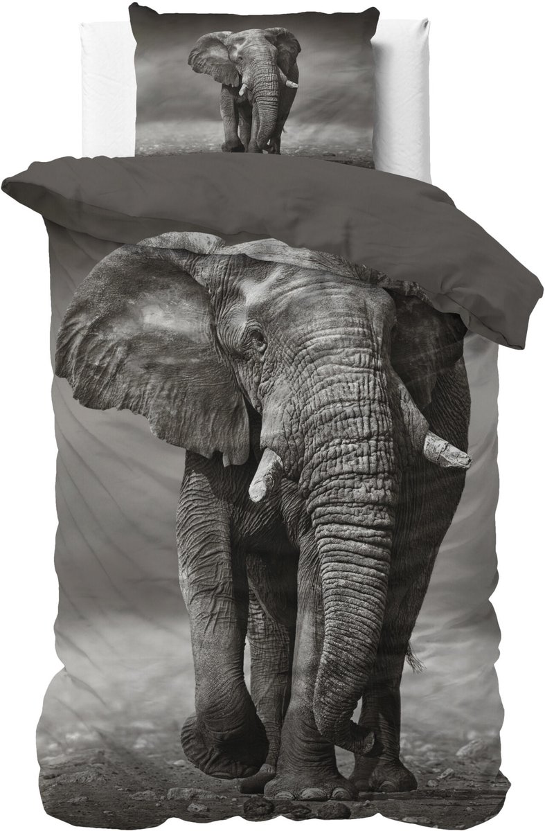 Sleeptime dekbedovertrek Elegant Elephant Antraciet 135 x 200/220 cm grijs