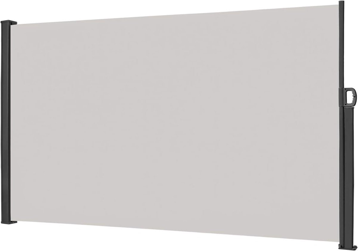 NAIZY zijluifel 200x300cm privacyscherm balkon Uitschuifbaar verticaal zonnescherm 100% polyester & aluminium staander Privacyscherm Ondoorzichtig UV-beschermend zijrolgordijn met handgreep voor balkon en terras, lichtgrijs