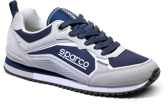 Lichtgrijze en marineblauwe Sparco S-Road sneaker met witte 'sparco' opdruk.