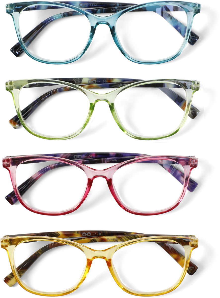 Croon Set van 4, Super-lichte Trendy Leesbril +2.50