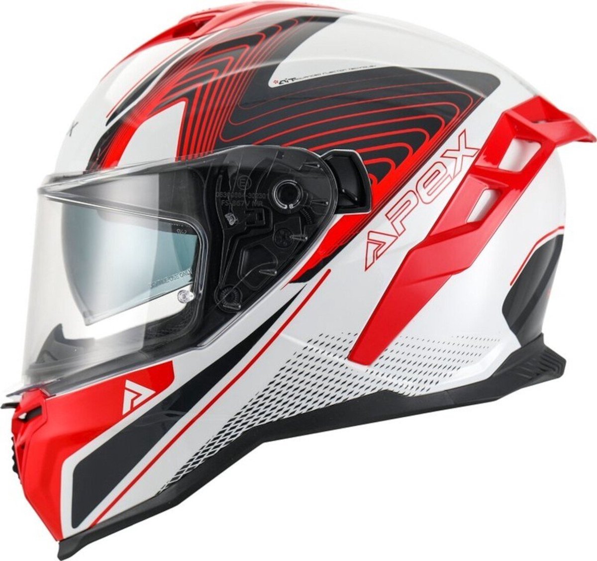 APEX FI200 Madrid Wit Zwart Rood Integraalhelm - Maat 2XL - Helm Motorhelm