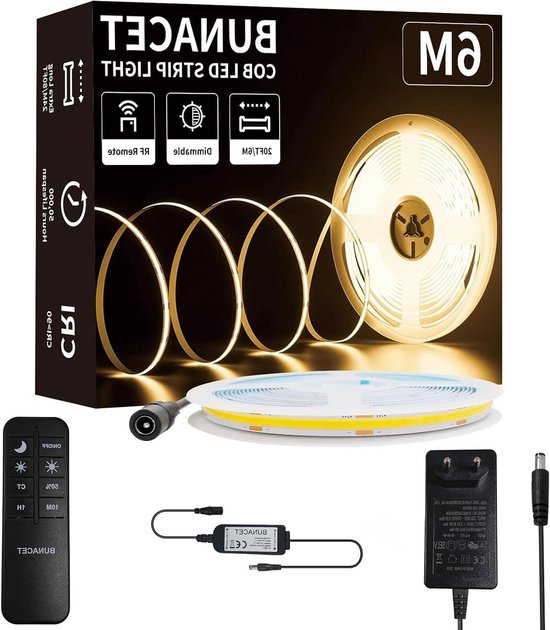 BRIMETI Zelf Adhesieve COB LED Strepen 24V LED Strip 5m Neutraal Wit 4000K 320leds/m 8mm Breedte Flexibele IP20 Band Met Connector Licht Diy Bar voor, TV Slaapkamer Verlichting (Zonder Voeding