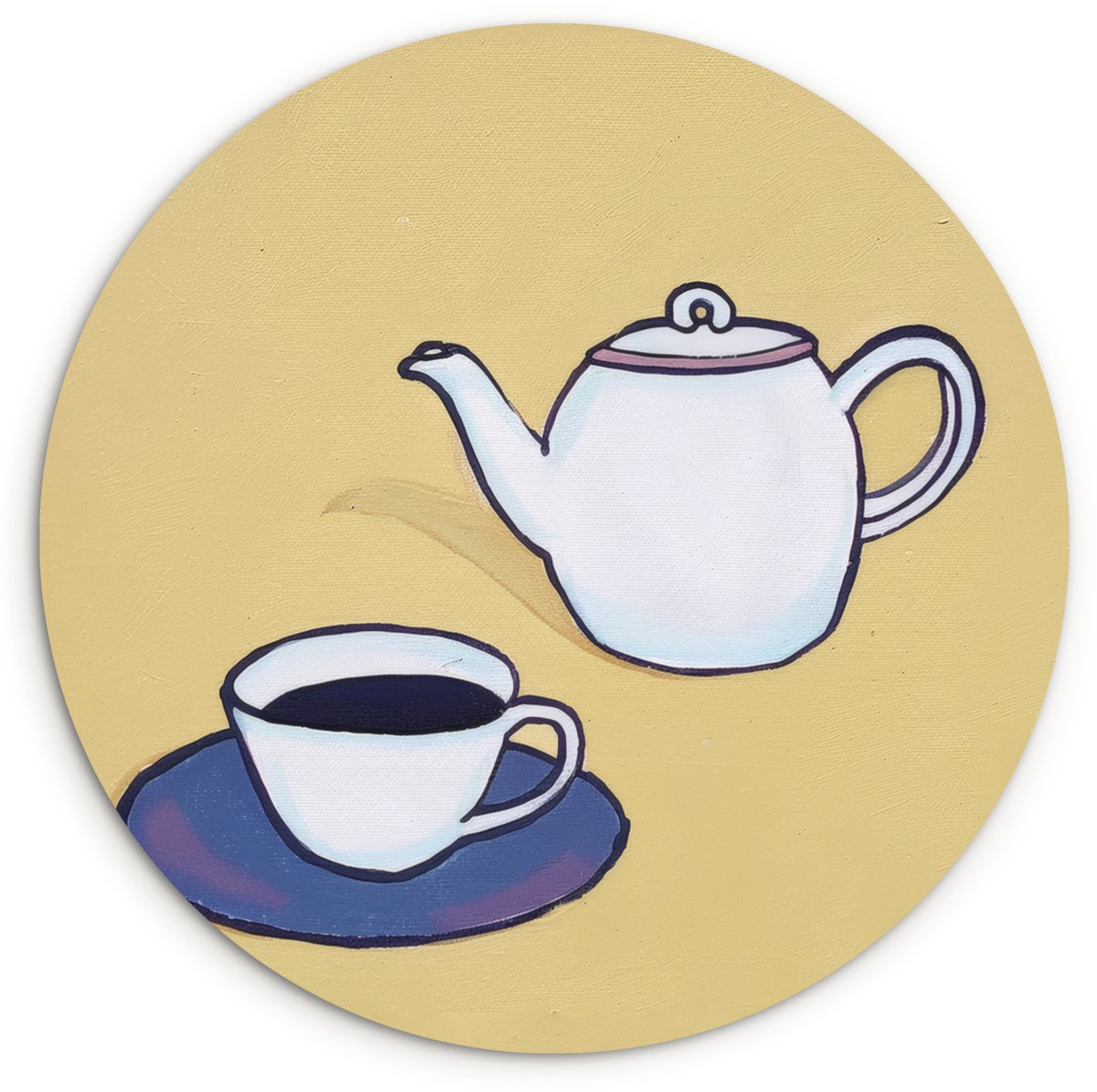 WallCircle Wandcirkel 150x150 cm - Muurcirkel Theepot - Kopje - Beige - Illustratie - Muurdecoratie woonkamer - Wanddecoratie slaapkamer - Kamer decoratie accessoires - Ronde schilderijen