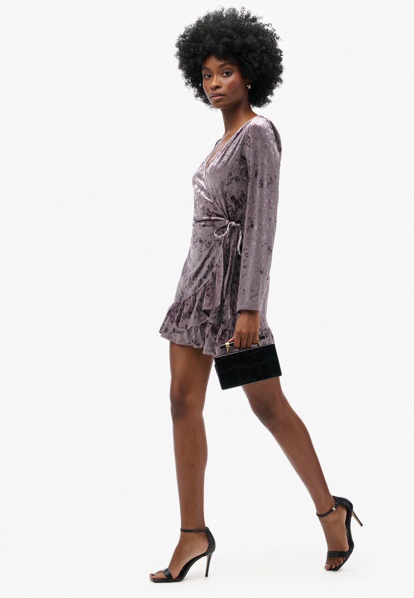Superdry Fluwelen mini-wikkeljurk Dames Jurken Grijs