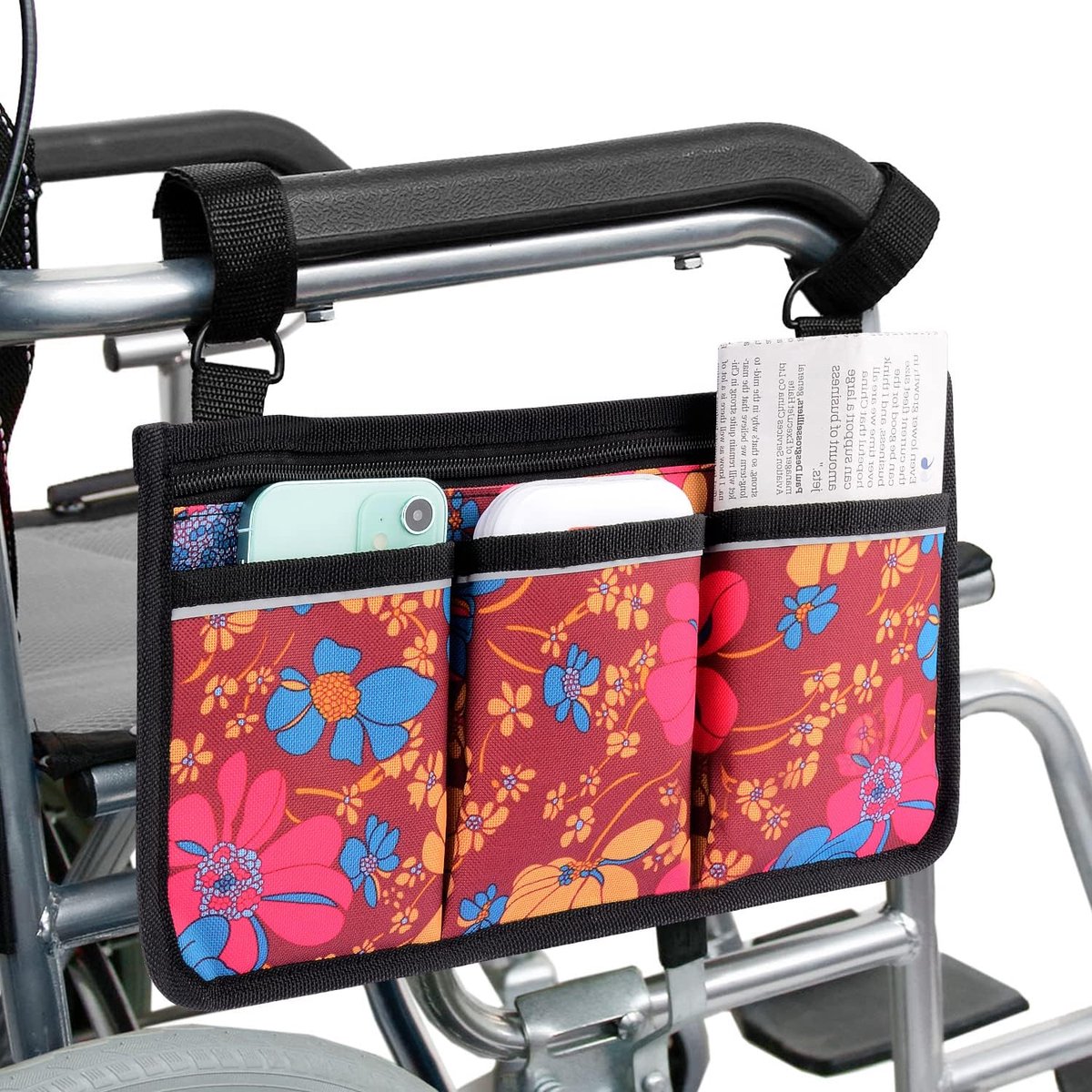 Zijtas voor Rolstoel en Rollator met Armleuning - Waterdichte Opbergzakken met Reflecterende Strepen