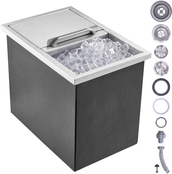 Drop-in ijskast, 18" L x 12" B x 14.5" H roestvrij staal, 40.9 qt commerciële koelbox met schuifdeksel, afvoerbuis en stop, voor buitenkeuken van Merkloos — afbeelding 2