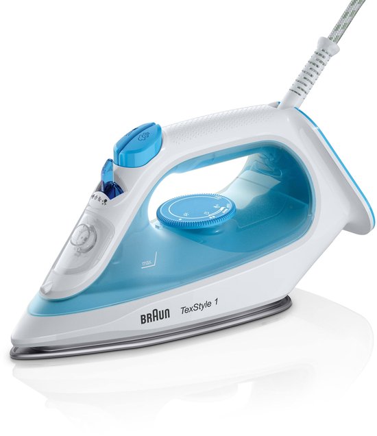 Braun TexStyle 1 SI 1050 BL - Stoomstrijkijzer - Antikleefstrijkzool - Zelfreinigend - 2000W Blauw/Wit