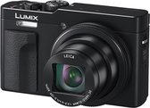 Zwarte Panasonic Lumix compactcamera met een Leica-lens en ingeschoven zoomlens.