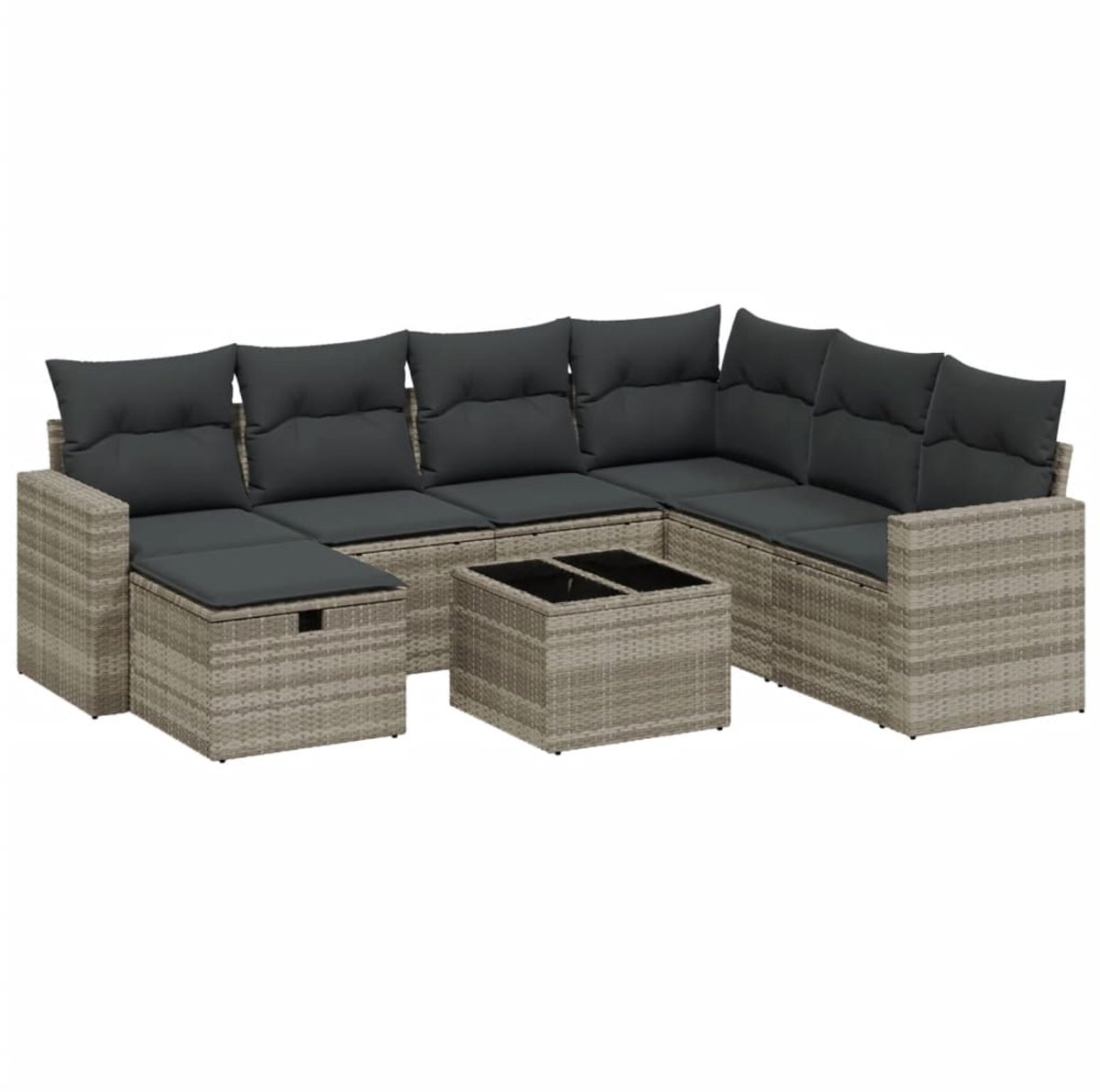 The Living Store 8-delige Loungeset met kussens poly rattan lichtgrijs - Loungebank - Lounge Set - Buitendecoratie - Tuinmeubels - Ratten Meubel