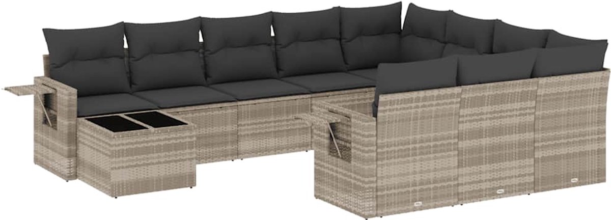 The Living Store 11-delige Loungeset met kussens poly rattan lichtgrijs - Loungeset - Tuinmeubelen - Lounge Set - Buitendecoratie - Tuinontdekking