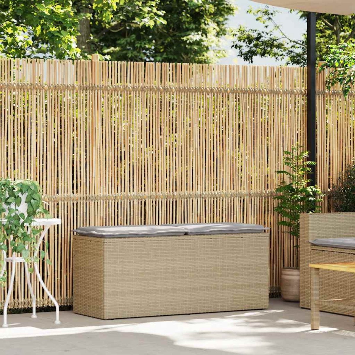 vidaXL Ratan Tuinset - Tuinbank - Tuinbank met kussen 110x40x44 cm poly rattan beige - Buitendrank - Lounge Set - Balkon Meubel