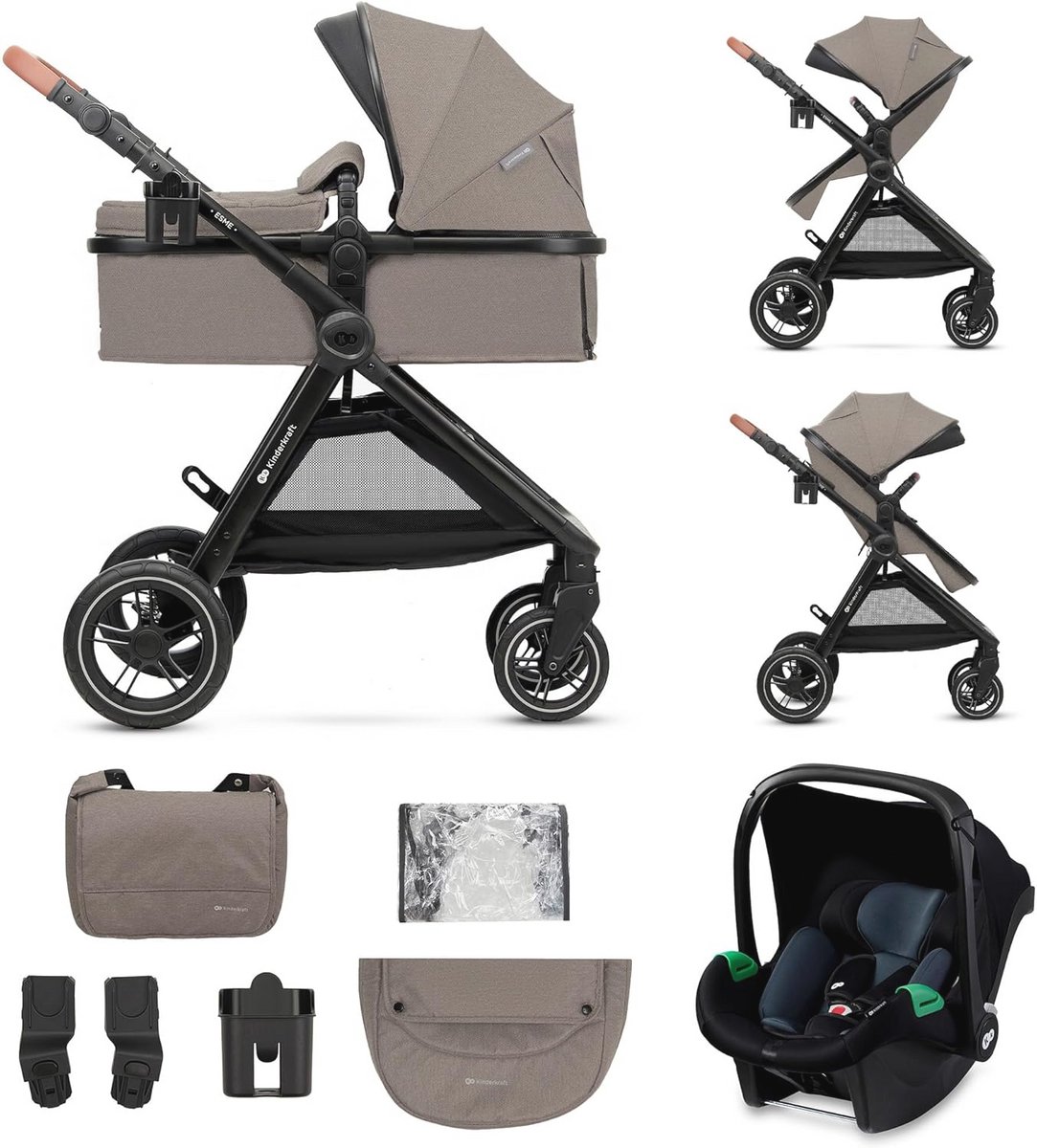Image of 3-in-1 Autostoel met Draagzak en Kinderwagen voor Pasgeborenen tot 4 Jaar - Beige