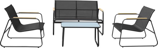 Dbagnolin Buitenloungeset, Tuinset Met 2 Fauteuils, 1 Bank En 1 Salontafel Rotan Effect Met Kussens 100 Made In Italy Antraciet