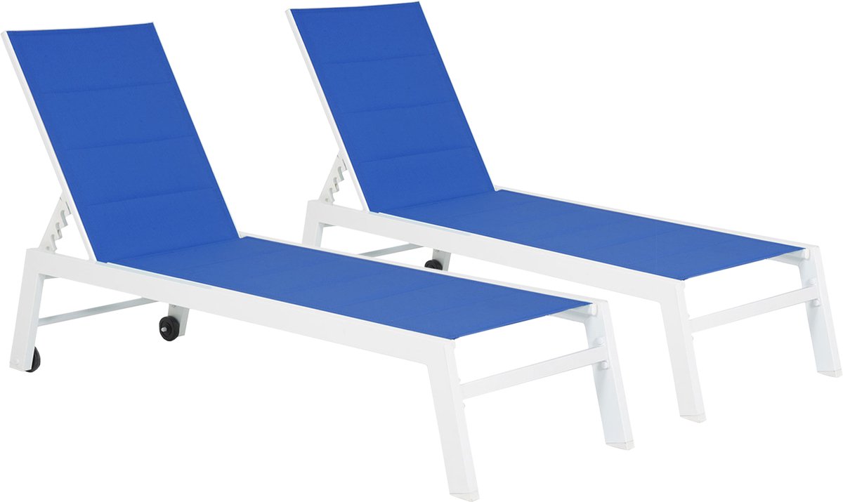 Set Van 2 Blauwe Textilene Barbados Ligbedden - Wit Aluminium
