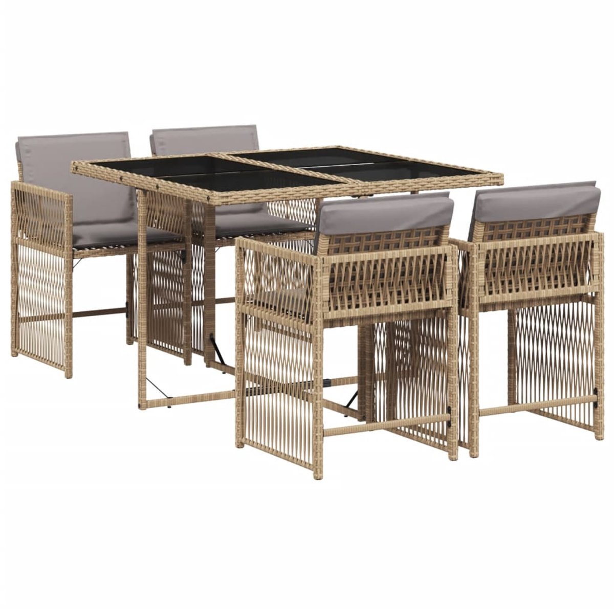 Poly rattan tuinset in gemengd beige met kussens, lounge set, eetkamerset.