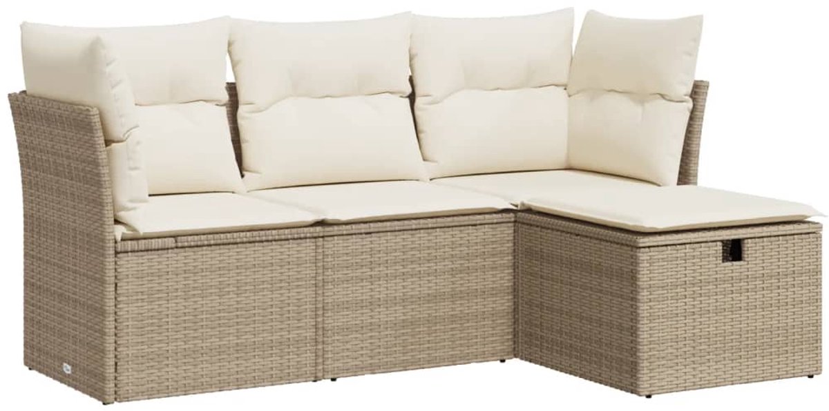 The Living Store 4-delige Loungeset met kussens poly rattan beige - Loungeset - Tuinset - Lounge - Buitendecoratie - Tuinmeubelen