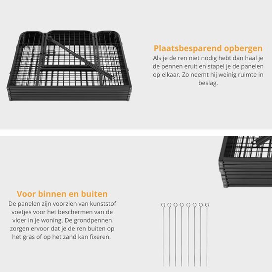Hondenren S - Puppyren - Hondenbench - Staal - 60 cm hoog - 640 cm omtrek - Uitbreidbaar - Staal - 80 x 60 cm Ø 210 cm