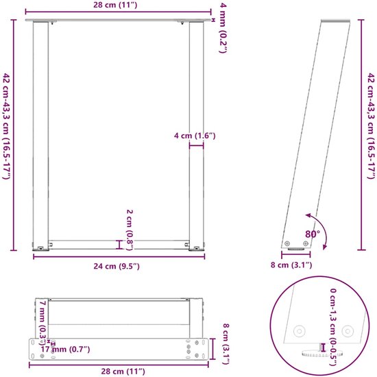 vidaXL Salontafelpoten 2 st T-vormig 70x25x(30-31) cm staal wit