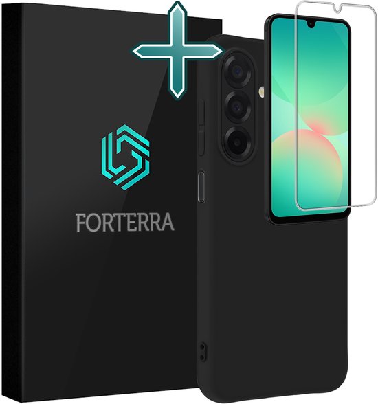 Coque compatible avec Samsung A26, coque en Siliconen avec protection d'écran, coque arrière compatible avec Samsung Galaxy A26, Zwart