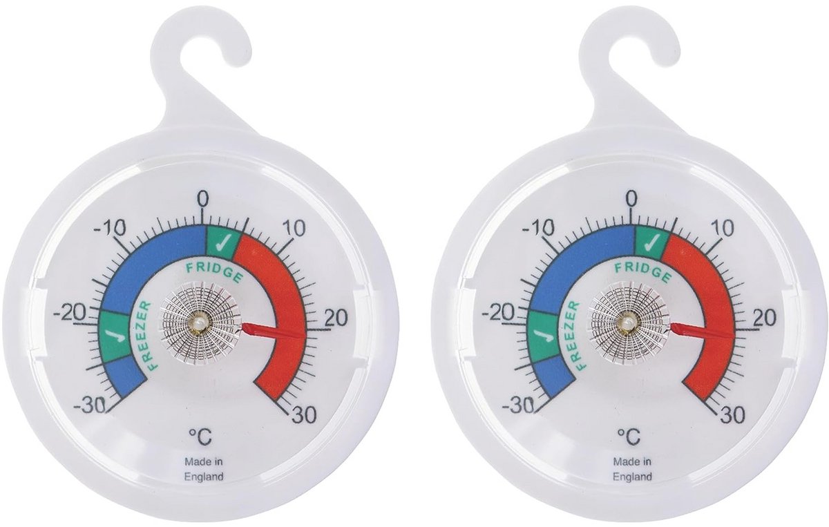 Duo-set koelkastthermometer met wijzerplaat en gekleurde zones voor optimale voedselopslag