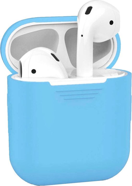 Case Geschikt voor AirPods Hoesje Hoes Siliconen Met Clip Cover - Hoesje Geschikt voor Apple Airpods 1/2 Siliconen Met Clip - Lichtblauw